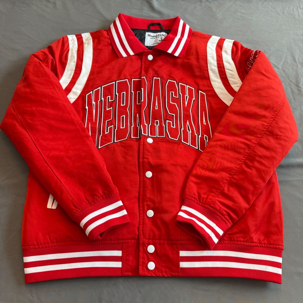 Homefield Nebraska Cornhuskers Varsity Bomber Jacket Red Mens  Snap Front Small